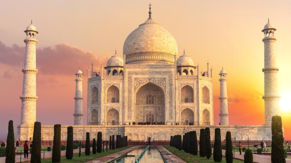 The Taj Mahal at sunset